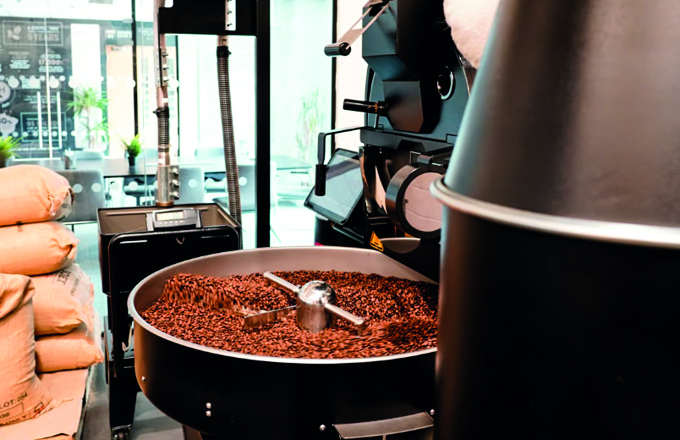 Espresso coffee beans being roasted