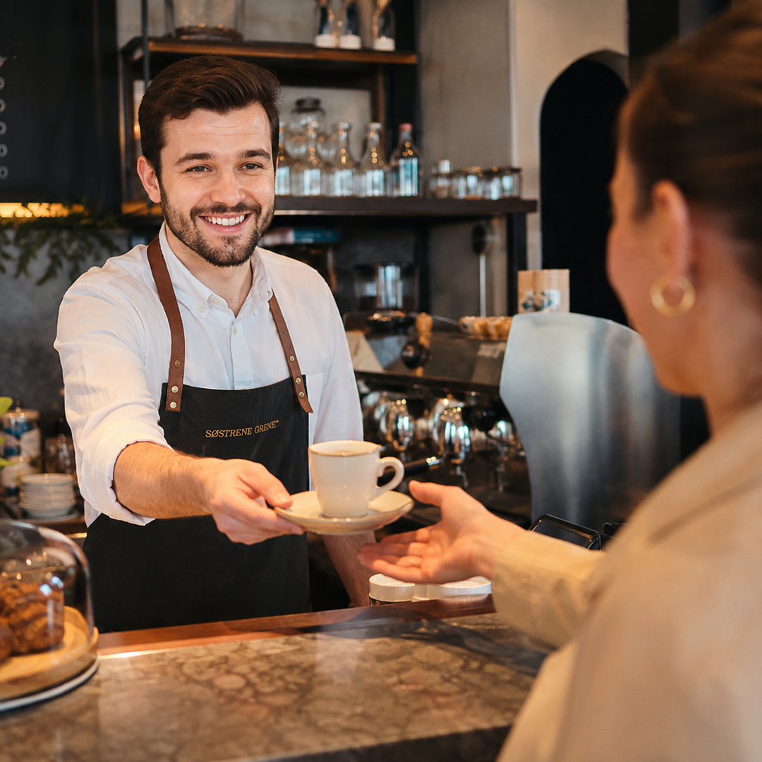 A Barista Serving an espresso to a customer