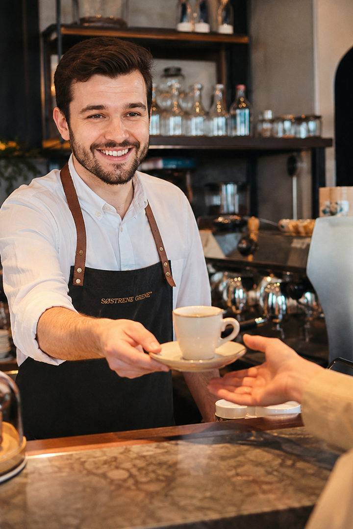 Barista serving coffee